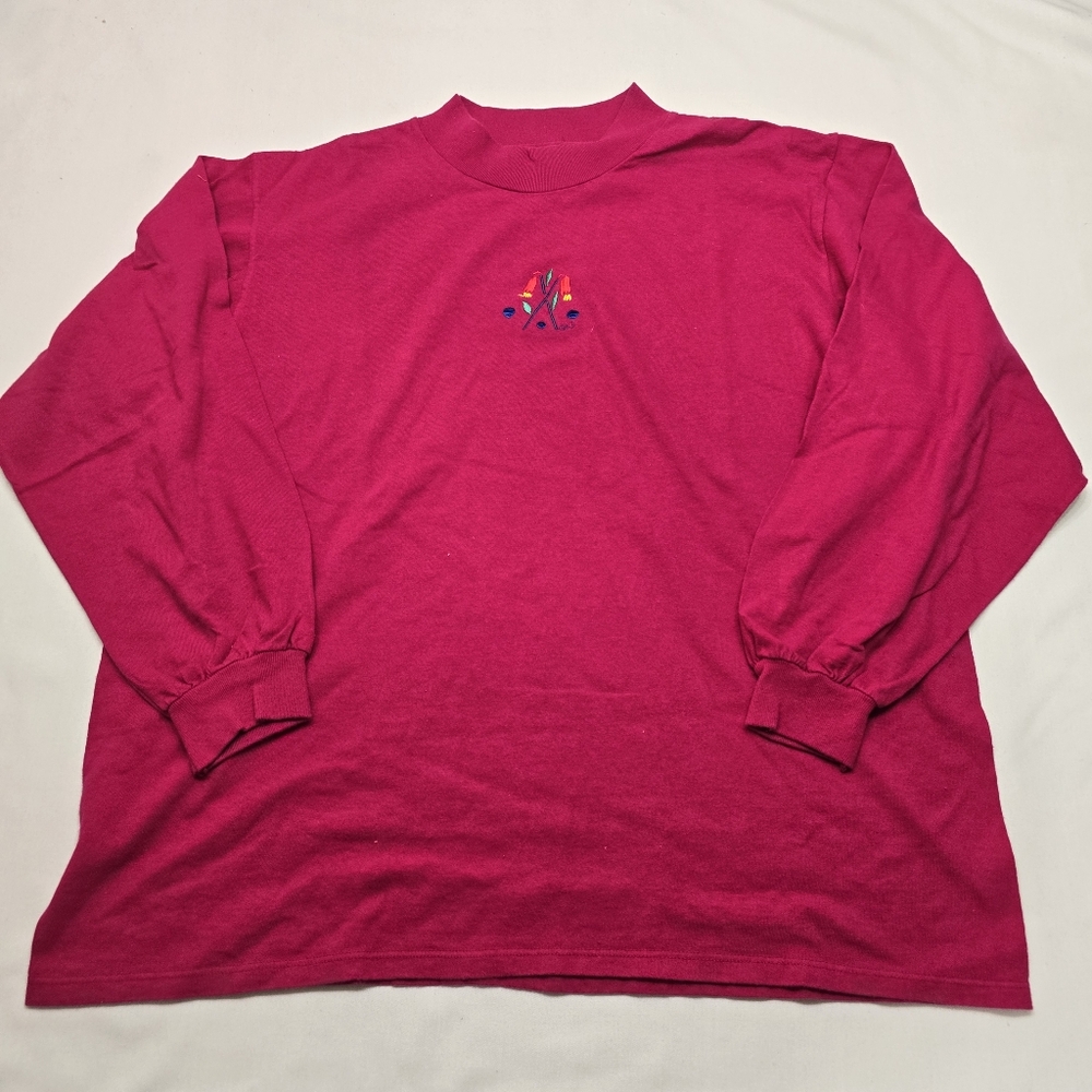 Vintage 90's Ken Done Modern Folk Art Rain Lily Floral Long Sleeve Tshirt